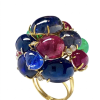 Romantic 18K Gold Emerald, Sapphire, Ruby, Diamonds Ring