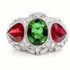 Classic 18K Gold Ruby, Tsavorite, Diamonds Ring