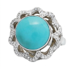 Floral 14K White Gold Turquoise, Diamonds Ring