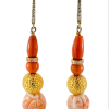 Classic 18K Gold Coral, Diamonds Earrings