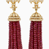 עגילי זהב 18K Fleur De Lis משובצים יהלומים ורובי – עיצוב מלכותי מרשים במיוחד