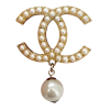 CHANEL Pre-Owned CC pearl embellished brooch with dangling pearl
