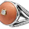Modern 14K Gold Coral, Diamonds Ring